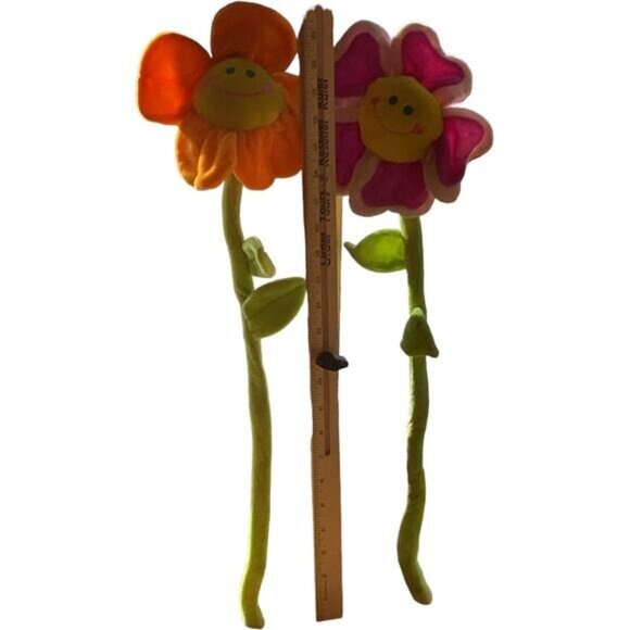 Plush Happy Sun Flower Toys With Smiley Faces Orange & Pink - Picture 6 of 8